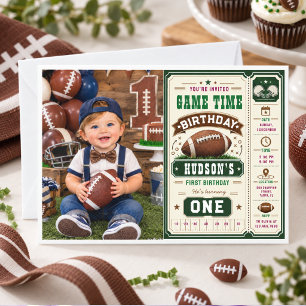 Vintage Football 1st Birthday Party Ticket Game Invitation