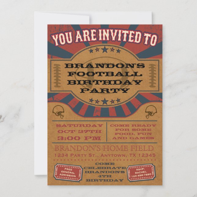 Vintage Football Birthday Party Invitation (Front)