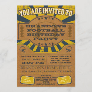 Vintage Football Birthday Party Invitation Yellow