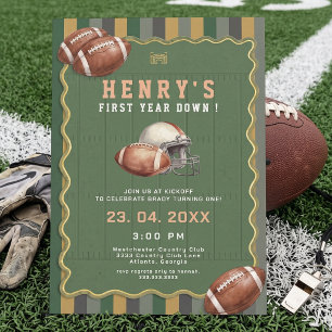 Vintage Football First Year Down 1st Birthday Invitation