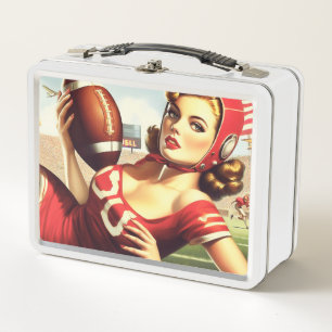 Vintage Football Girl Metal Lunch Box