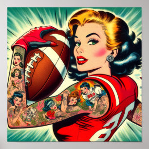 Vintage Football Pin-up Poster