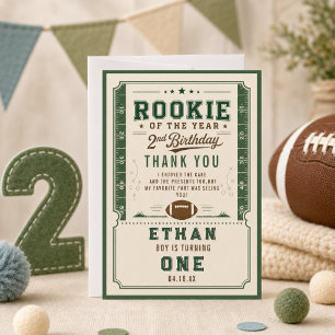 Vintage Football Rookie 2nd Birthday baby boy Thank You Card