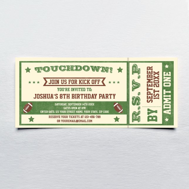 Vintage Football Ticket Birthday Party Invitation (Creator Uploaded)