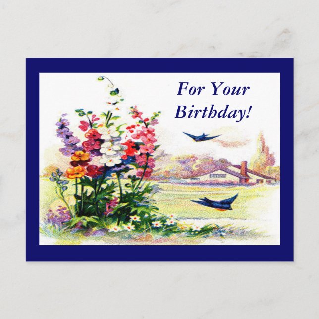 Vintage For Your Birthday Postcard (Front)