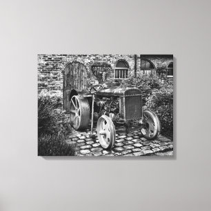 Vintage Fordson Tractor, black and white Canvas Print