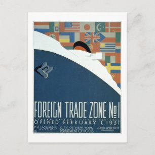 Vintage Foreign Trade Zone Ocean Liner Flags Postcard