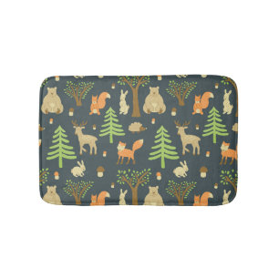 Vintage Forest Animals, Children's Pattern. Bath Mat
