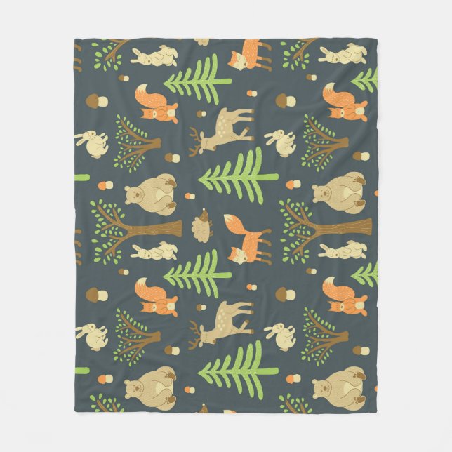 Vintage Forest Animals, Children's Pattern. Fleece Blanket (Front)