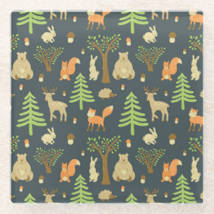 Vintage Forest Animals, Children's Pattern. Glass Coaster