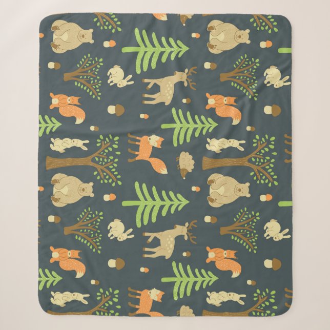 Vintage Forest Animals, Children's Pattern. Sherpa Blanket (Front)