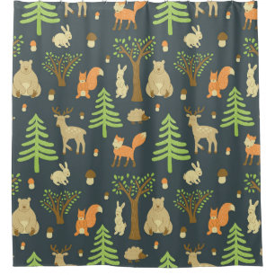 Vintage Forest Animals, Children's Pattern. Shower Curtain