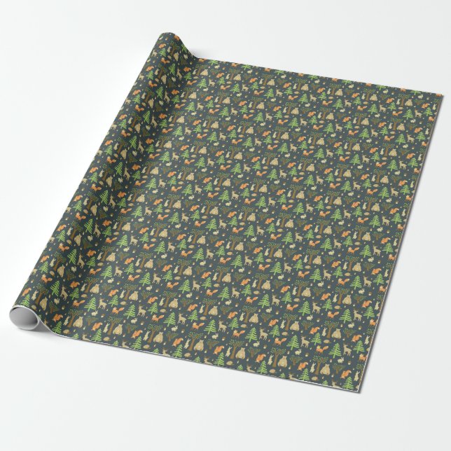 Vintage Forest Animals, Children's Pattern. Wrapping Paper (Unrolled)