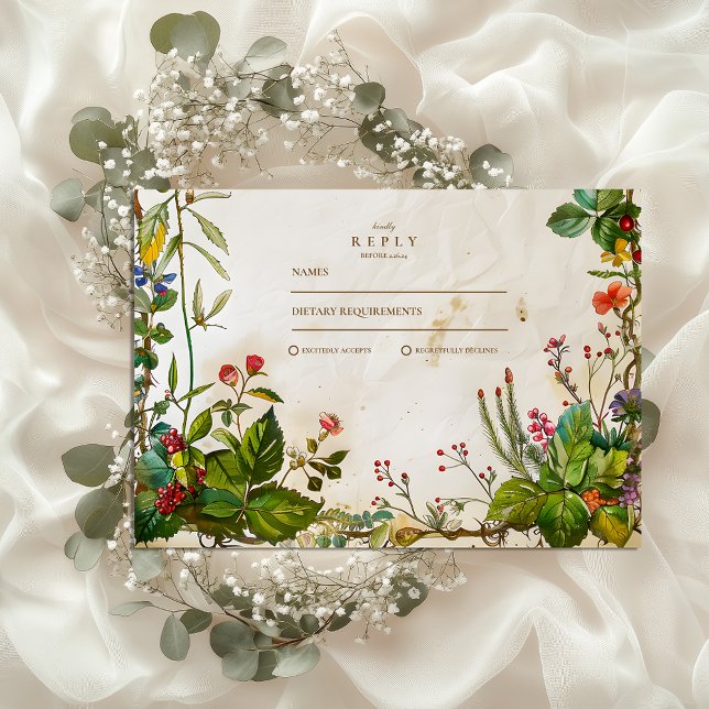 Vintage Forest Berry Wedding RSVP Card (Creator Uploaded)