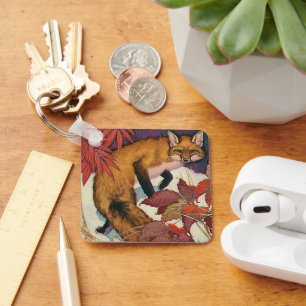 Vintage Forest Creatures Red Fox Wild Animal Key Ring