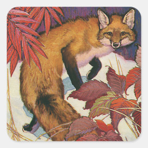 Vintage Forest Creatures Red Fox Wild Animal Square Sticker