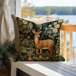 Vintage Forest Deer Botanical Floral Garden Cushion