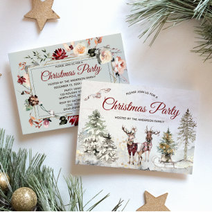 Vintage Forest Deer Rustic Christmas Party Invitation
