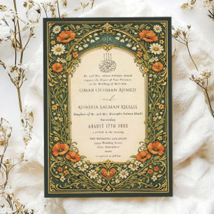 Vintage Forest Floral Art Nouveau Islamic Wedding Invitation