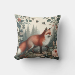 Vintage Forest Fox Botanical Floral Garden Throw P Cushion