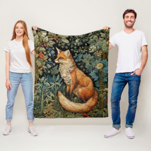 Vintage Forest Fox Botanical Woodland Floral Fleece Blanket