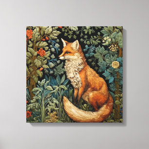 Vintage Forest Fox William Morris Inspired Botany Canvas Print