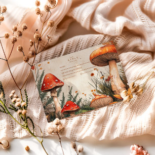 Vintage Forest Fungi Wedding RSVP Card
