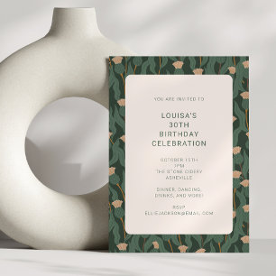 Vintage Forest Green Blush Floral Birthday Party Invitation
