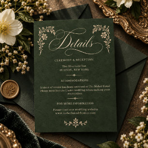 Vintage Forest Green Calligraphy Wedding Details Enclosure Card