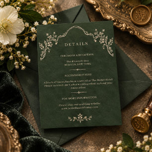 Vintage Forest Green Ornate Floral Wedding Details Enclosure Card