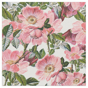 Vintage forest green pink coral bohemian floral fabric