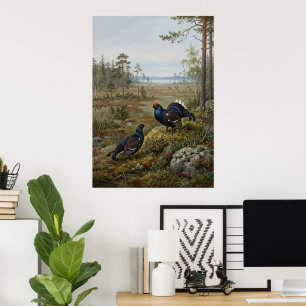 Vintage Forest Grouse Wildlife Painting Poster N