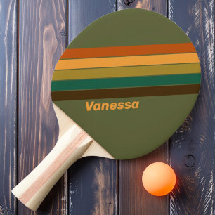 Vintage Forest Marsh Striped with Name Ping Pong Paddle