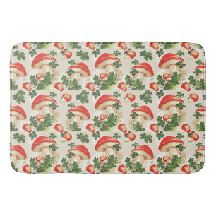 Vintage Forest Mushroom Lucky Clover Pattern Bath Mat