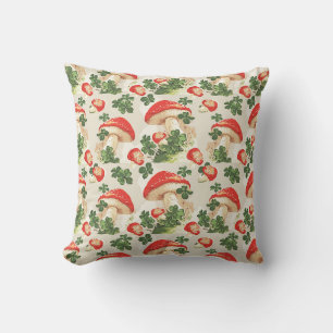 Vintage Forest Mushroom Lucky Clover Pattern Cushion