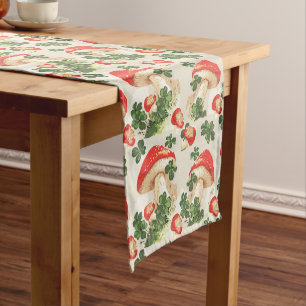 Vintage Forest Mushroom Lucky Clover Pattern Short Table Runner