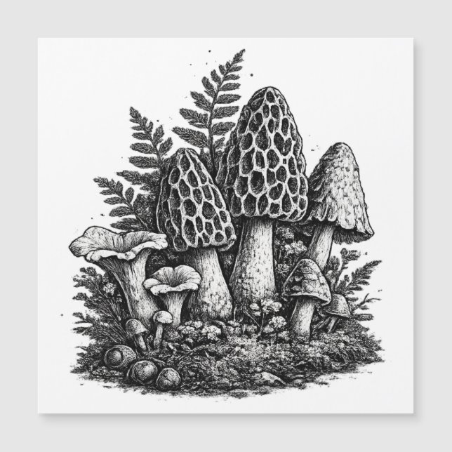 Vintage forest mushrooms linocut (Front)