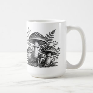 Vintage forest mushrooms linocut coffee mug