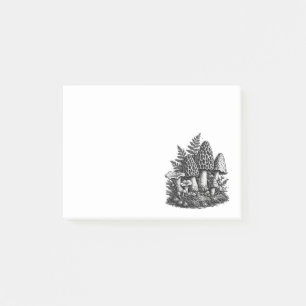 Vintage forest mushrooms linocut post-it notes
