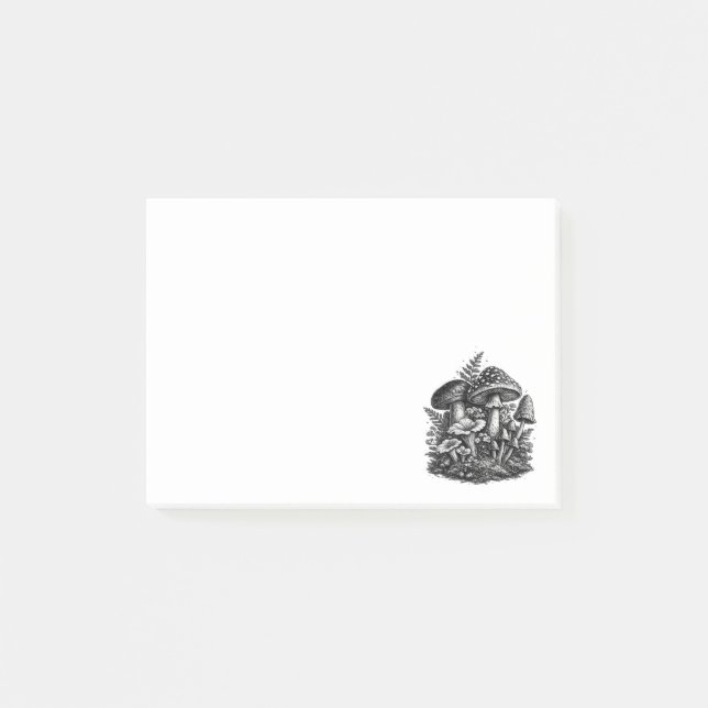 Vintage forest mushrooms linocut post-it notes (Front)