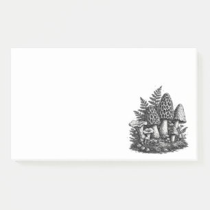 Vintage forest mushrooms linocut post-it notes