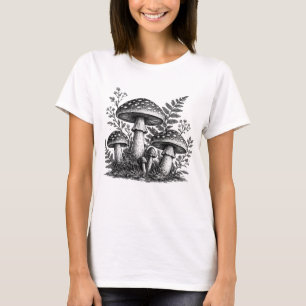 Vintage forest mushrooms linocut T-Shirt