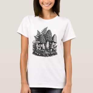 Vintage forest mushrooms linocut T-Shirt
