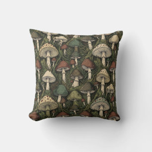 Vintage Forest Mushrooms Moody Cottagecore Cushion