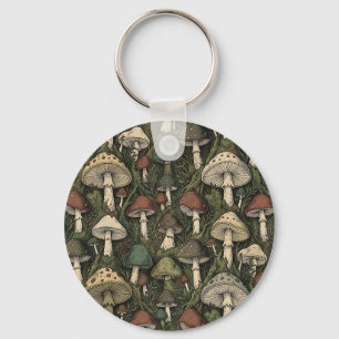  Vintage Forest Mushrooms Moody Cottagecore  Key Ring