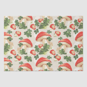 Vintage Forest Red Mushroom and Green Lucky Clover Tissue Paper