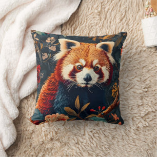 Vintage Forest Red Panda Pattern Floral Garden Cushion