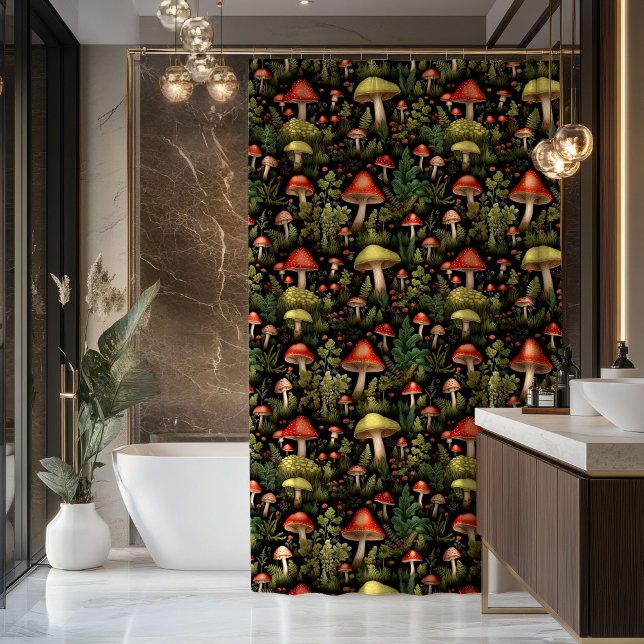 Vintage Forest Shower Curtain Cosy Fungi Design (Vintage Forest Shower Curtain Cozy Fungi Design)