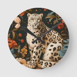 Vintage Forest Tiger Botanical Floral Garden Round Clock