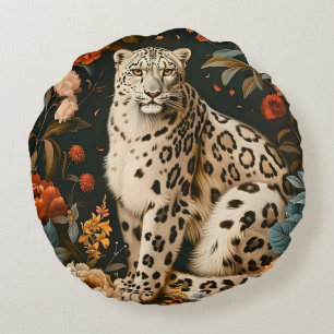 Vintage Forest Tiger Botanical Floral Garden Round Cushion